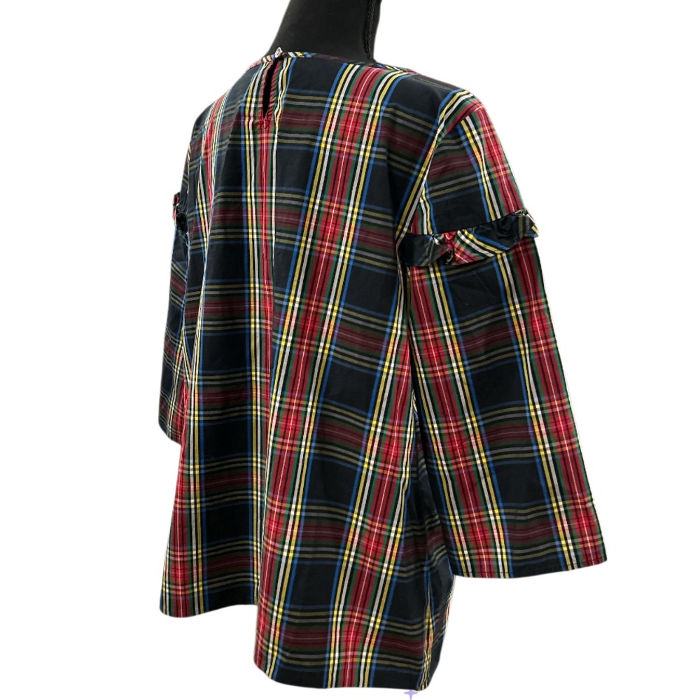 🔥TALBOTS! STEWART PLAID POPLIN RUFFLE POPOVER TOP! STUNNING! FESTIVE! LIKE NEW! - Picture 7 of 16